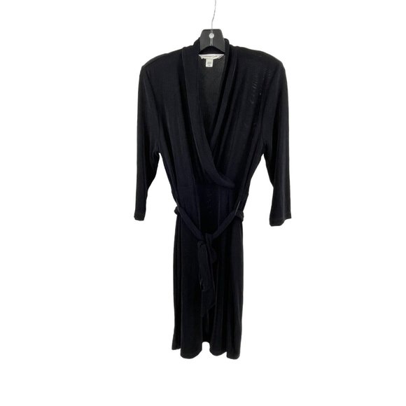 Coldwater Creek Petite Black 3/4 Sleeve Belted Stretch Wrap Dress Size PM - Picture 2 of 14
